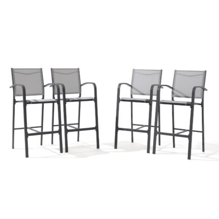 2-4 pcs Outdoor Bar Stools, All-Weather Aluminum Textile Fabric High Top Patio Chair